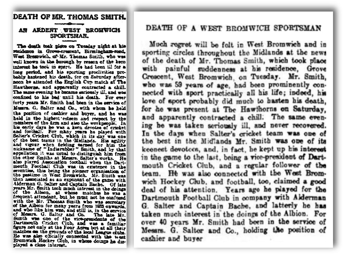 News reports of Tom Smith's death in the Birmingham Daily Gazette and Birmingham Mail, 19 January 1911