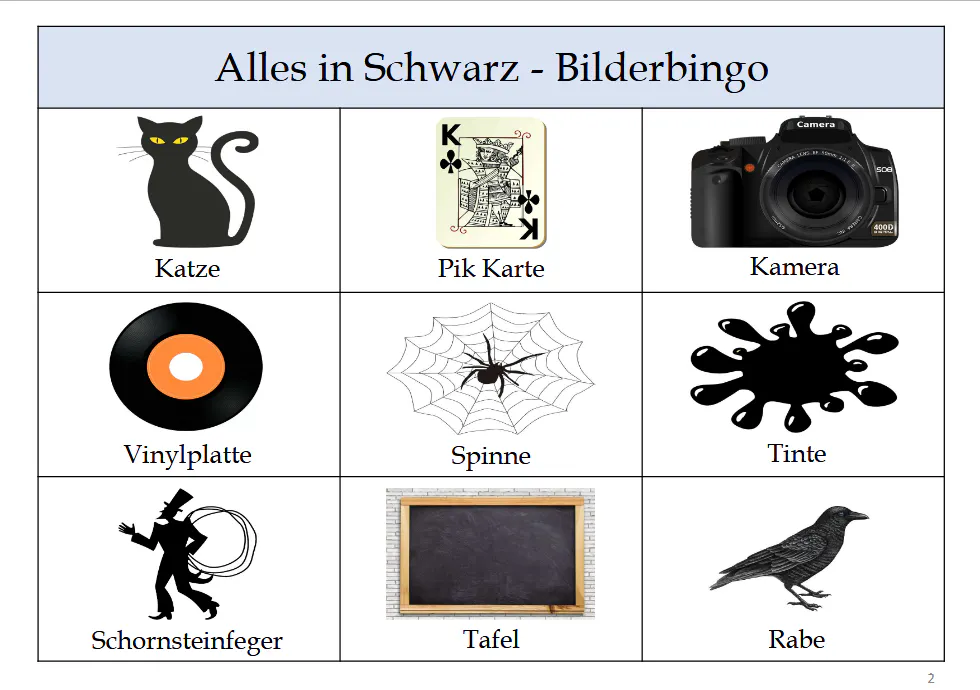 Alles in Schwarz - Bilderbingo für Menschen mit Demenz