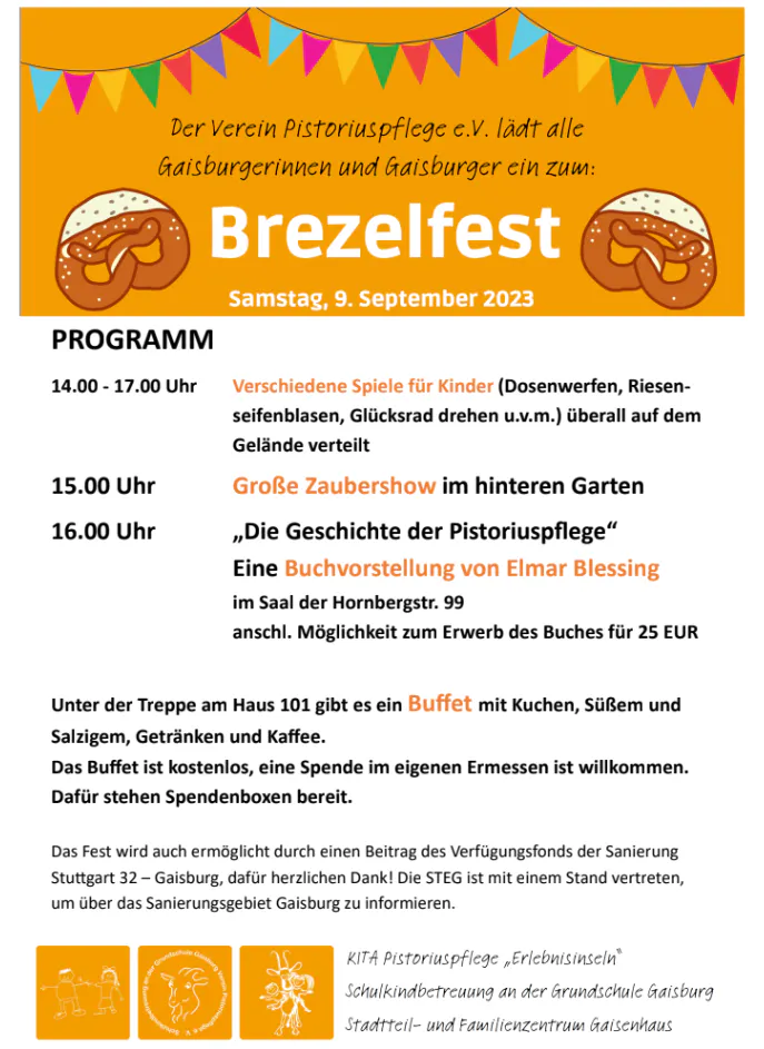 Programm des Brezelfests am Samstag, 9. September, im Kindergarten der Pistoriuspflege