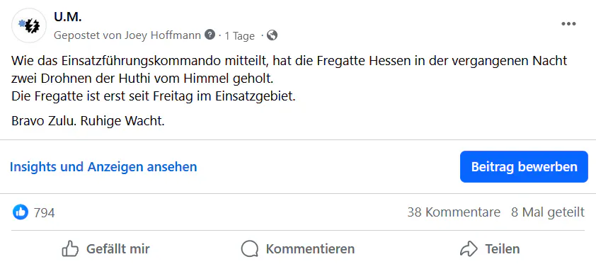 Screenshot des Postings