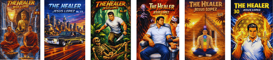 Mehrere Comic-Cover von The Healer Jesus Lopez