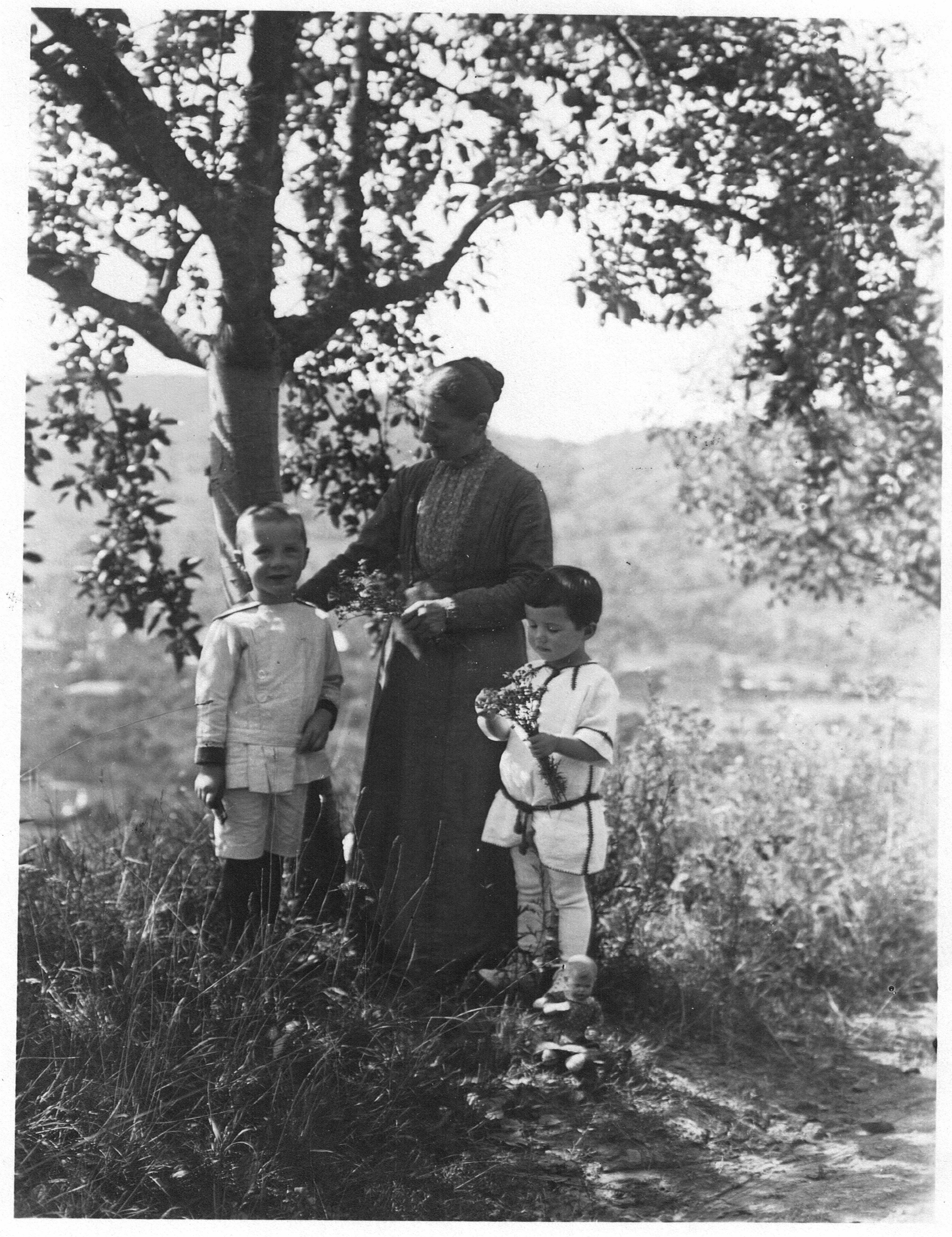 Elise Krumm mit ihren Enkelkindern Hermann und Margarete Lenz auf dem
Wartberg; um 1922. Hermann-Lenz-Stiftung