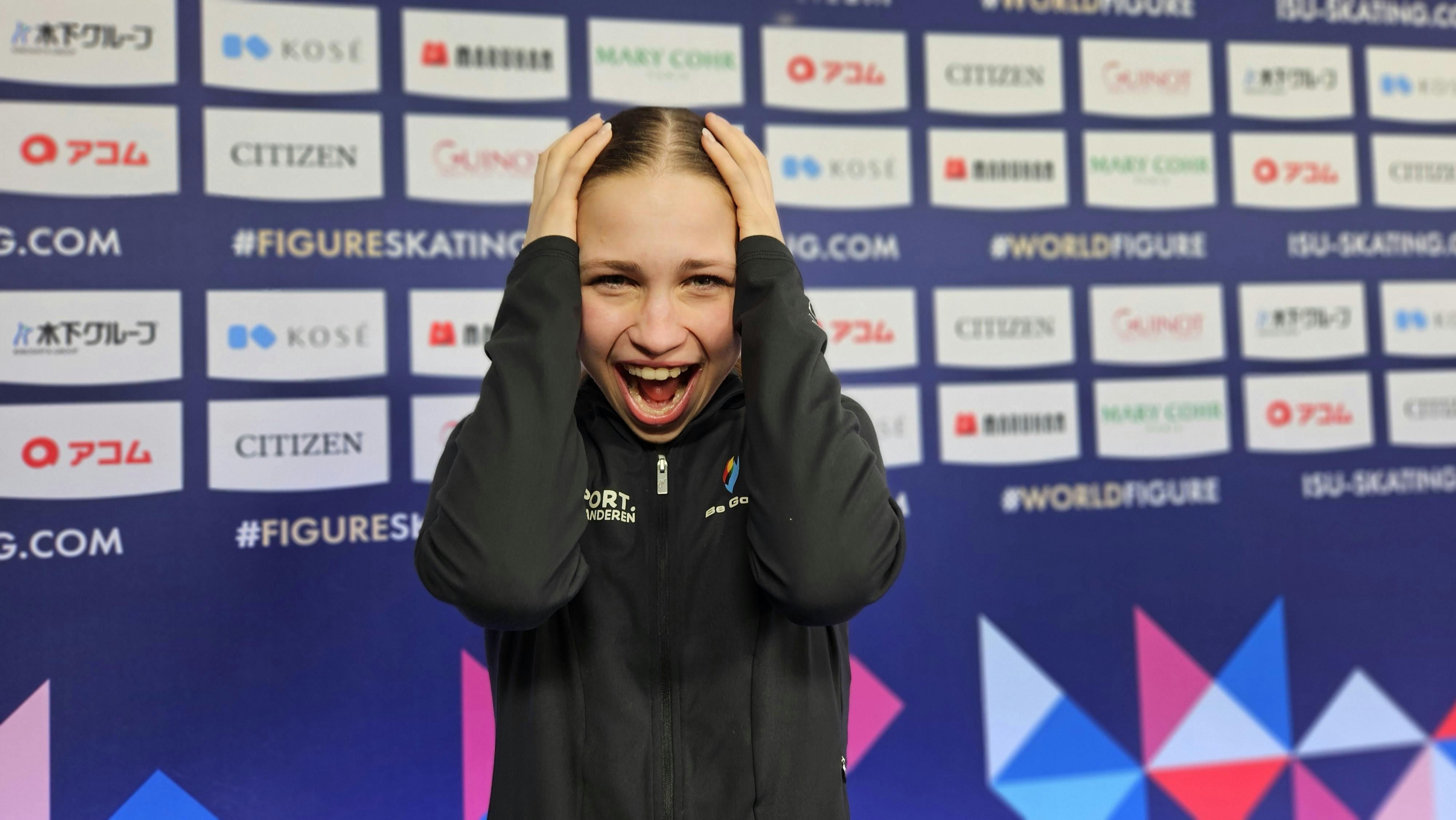 Nina Pinzarrone shows her emotion after winning a medal