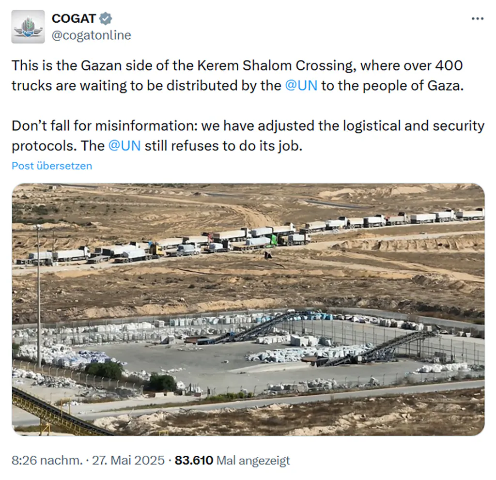 Screenshot des Postings der COGAT.