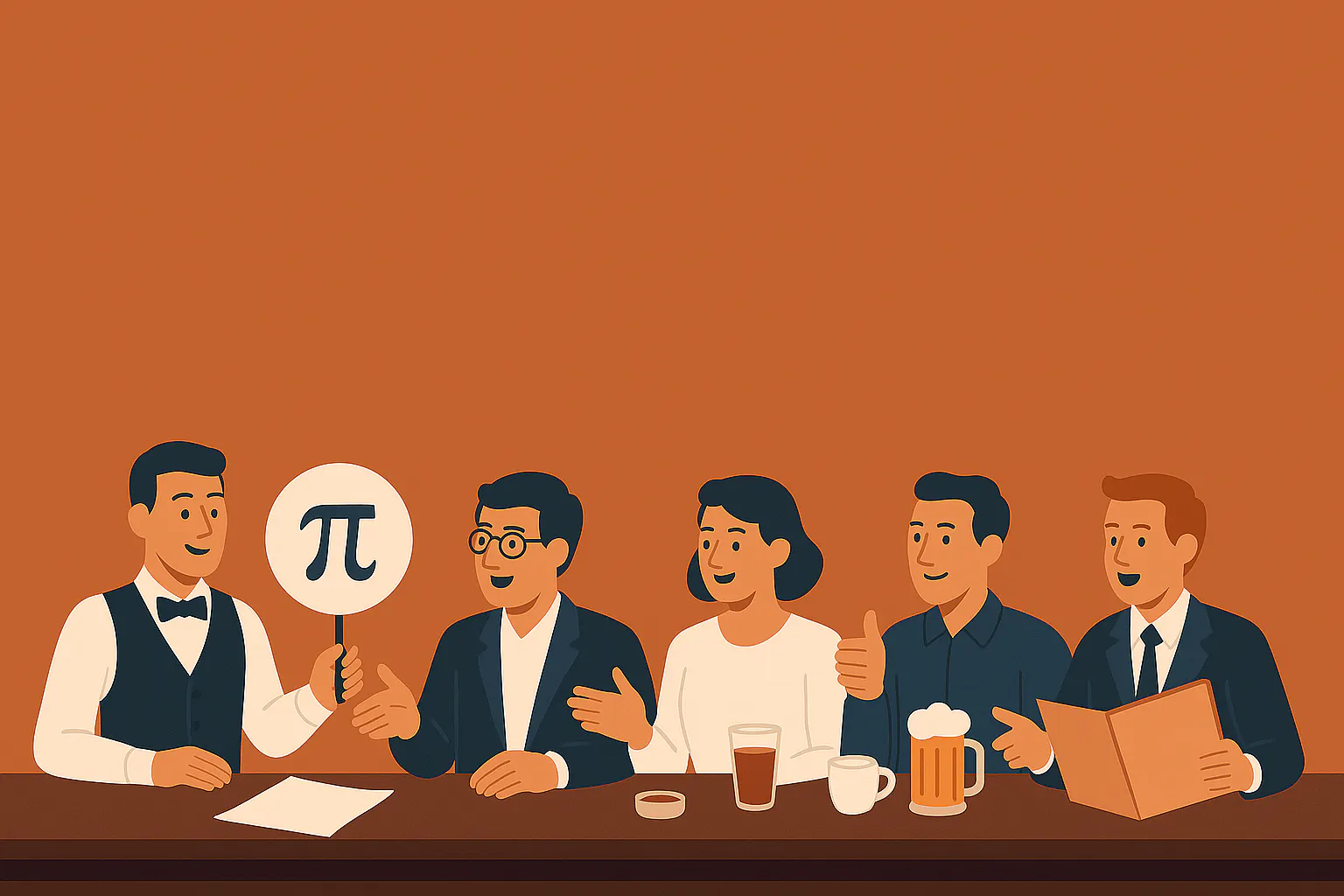 friendly conversation at a bar about pi