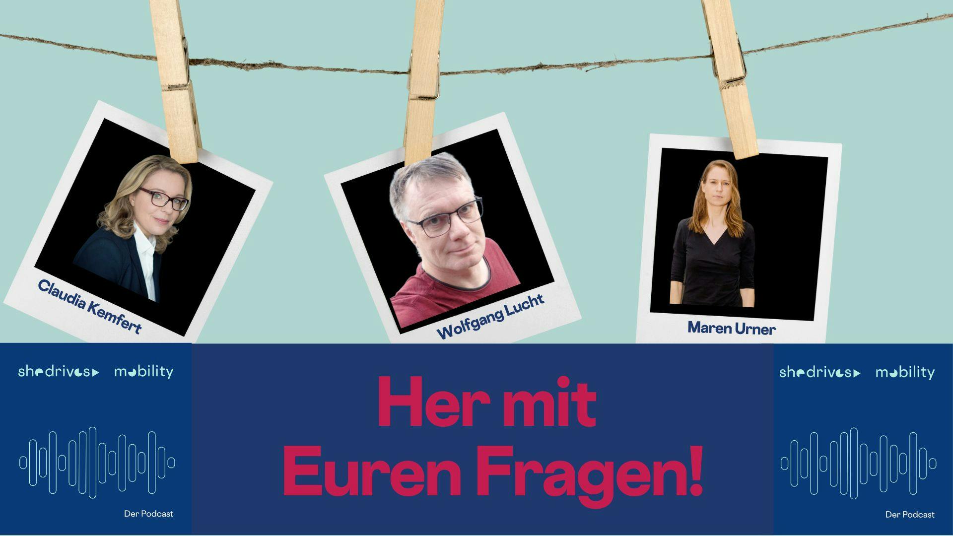 Sharepic mit drei Personen, deren Porträts wie Polaroids an einer Leine hängen.
