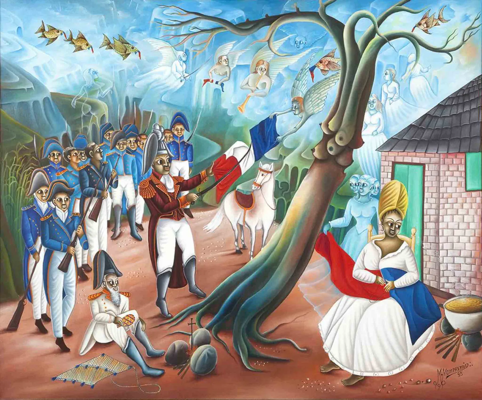 Gemälde "Dessalines Ripping the White from the Flag" von Madsen Mompremier, Darstellung der Revolution in Haiti