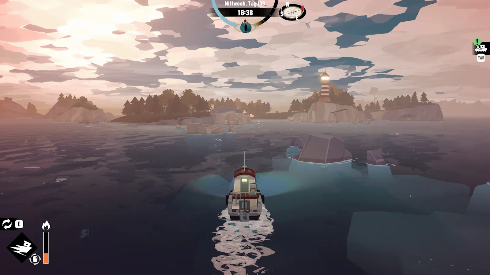 Screenshot von Dredge: Ein Boot auf dem Meer