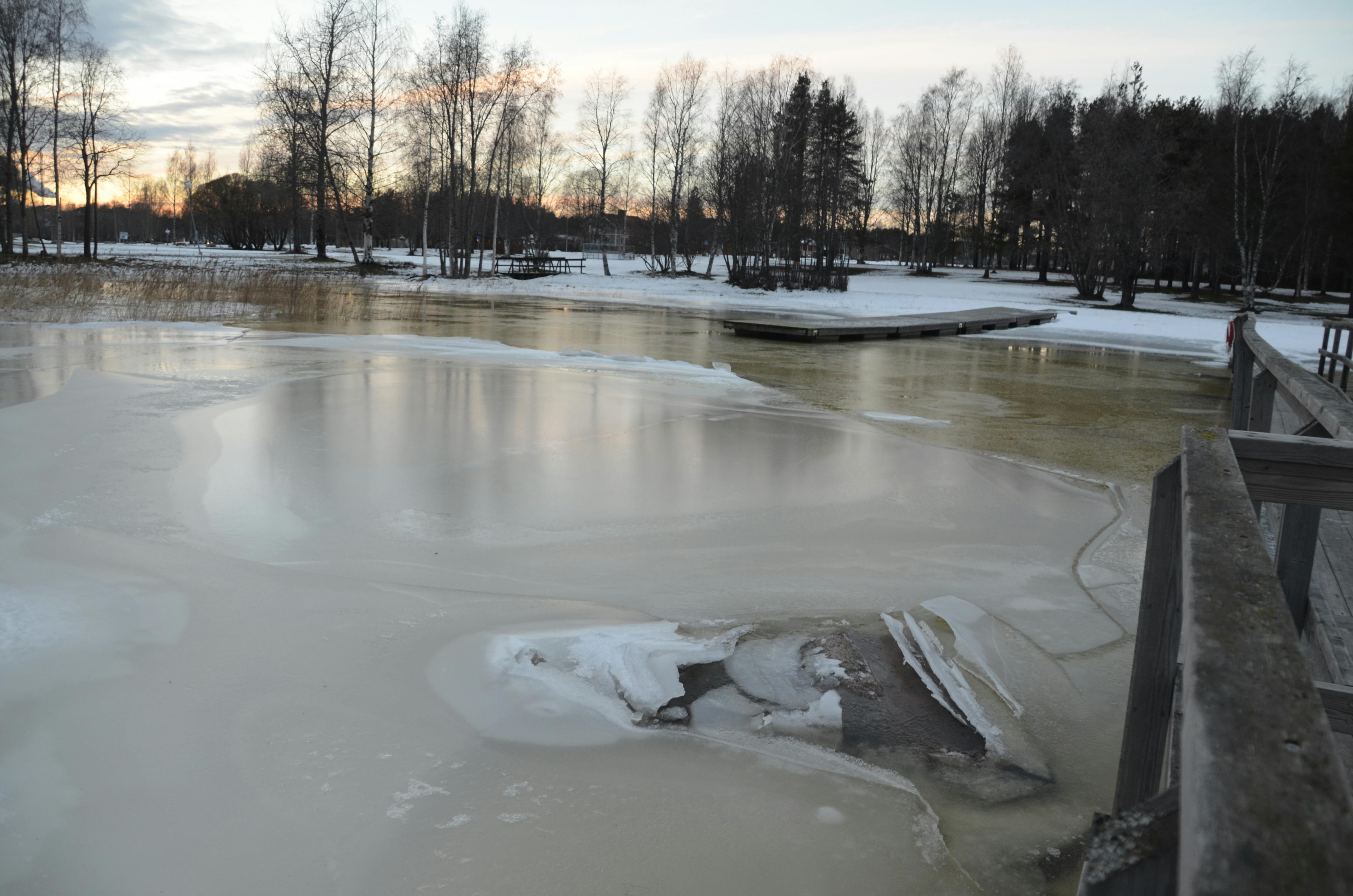 Eis, Wasser an der Strandkante