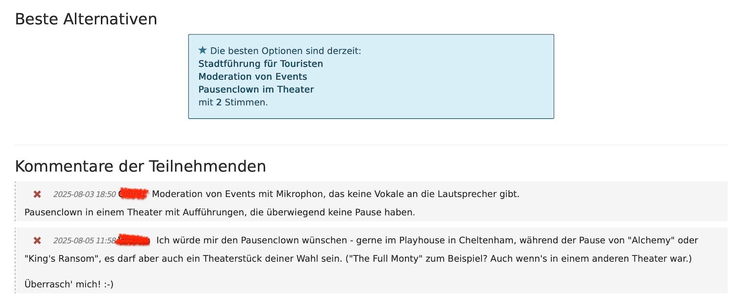 Kommentare zu den Favoriten mit Herausforderungen, die im jeweiligen Job zu bewältigen sein sollen. So kristallisiert sich der Pausenclown heraus, denn hier gibt es zwei Herausforderungen.