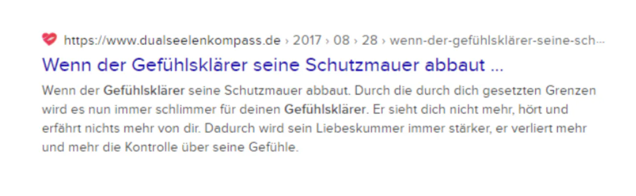 Auf diesem Bild liest man ein Snipped von der Website www.Dualseelenkompas.de .Und es ist zu lesen: Wenn der Gefühlsklärer die Schutzmauer abbaut.