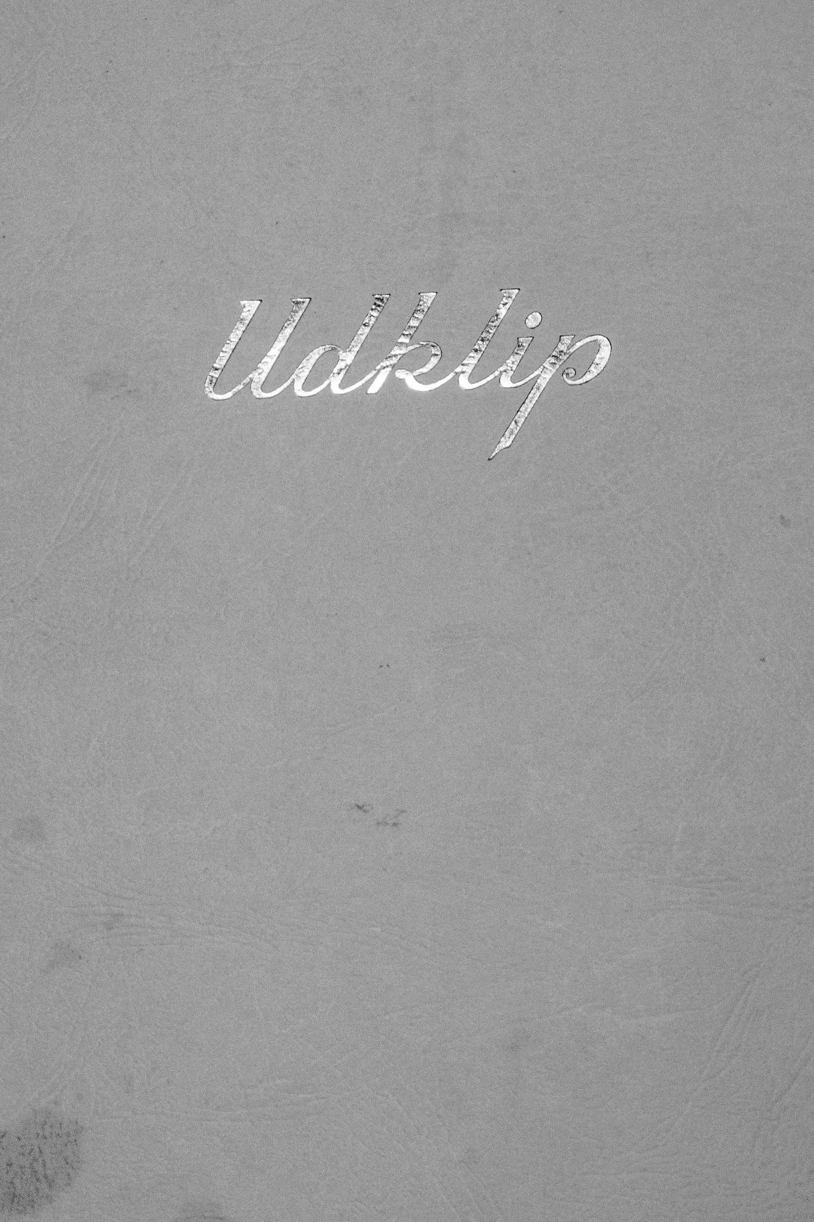 A photo of a very old notebook cover, decades old, that says 'Udklipp', which means 'clippings', in Danish.