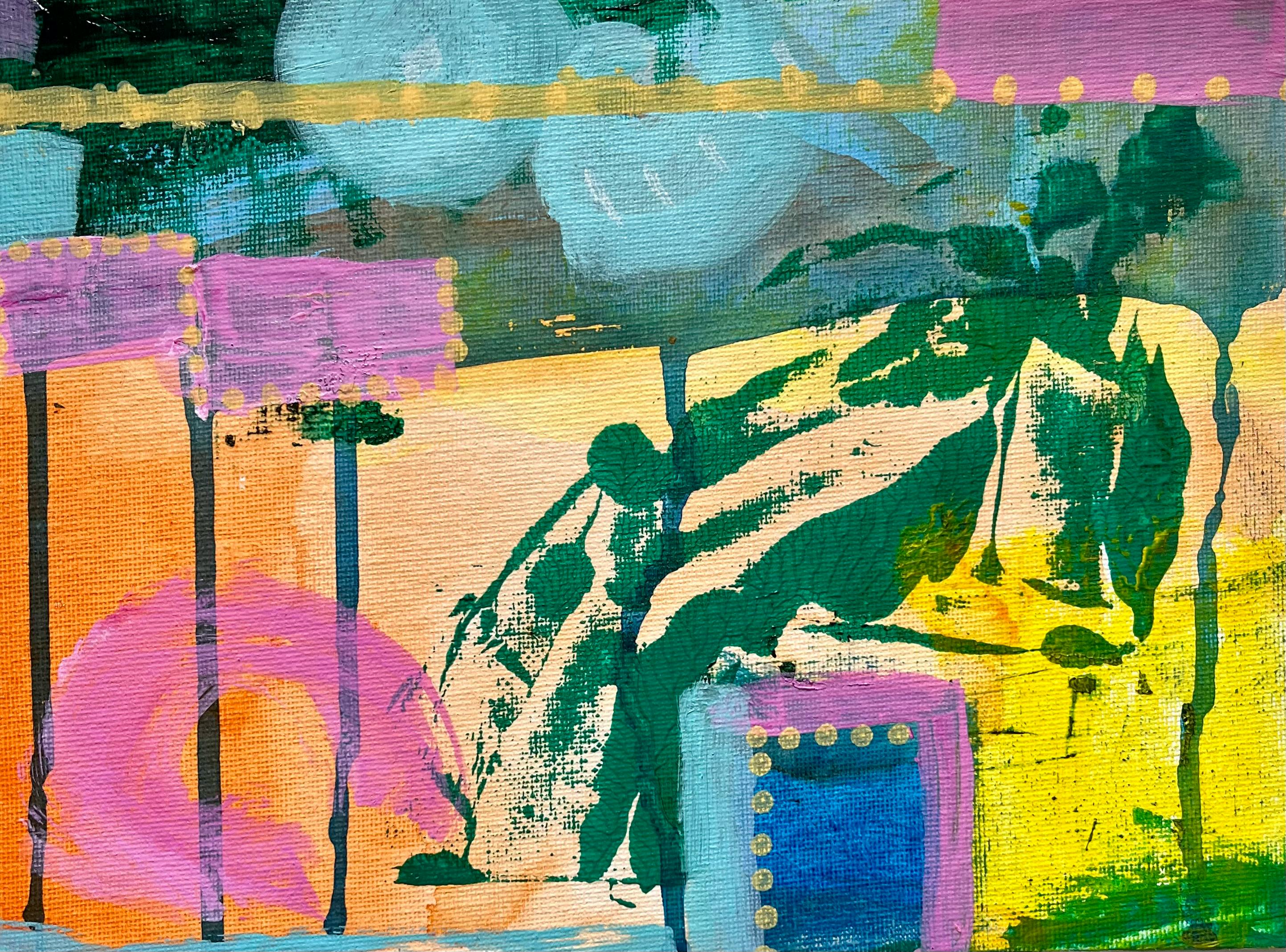 Abstraktes Bild in sommerlichen Farben, von mir gemalt