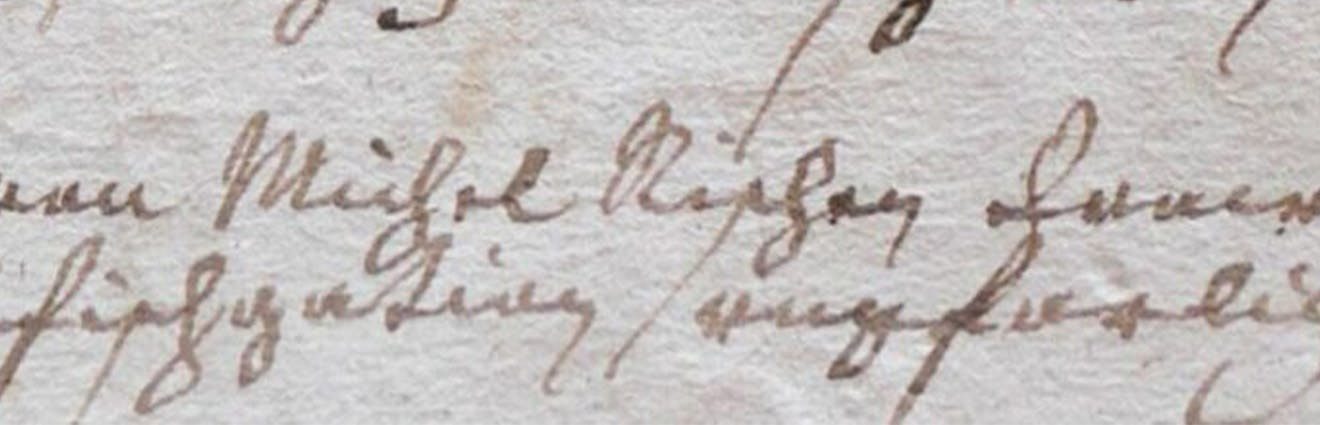 Ein Ausschnitt aus einem alten, handgeschriebenen Dokument. Text: Item von Michel Rischen Frauwen Confischgation ungefarlich R 700.