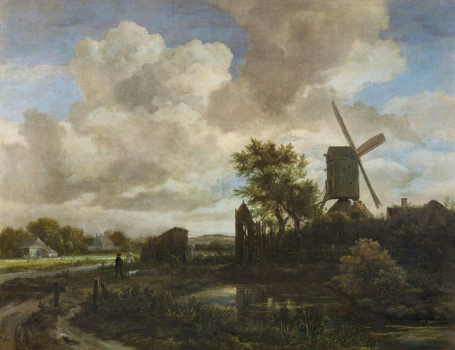 Barockes Gemälde einer Windmühle in einer Landschaft