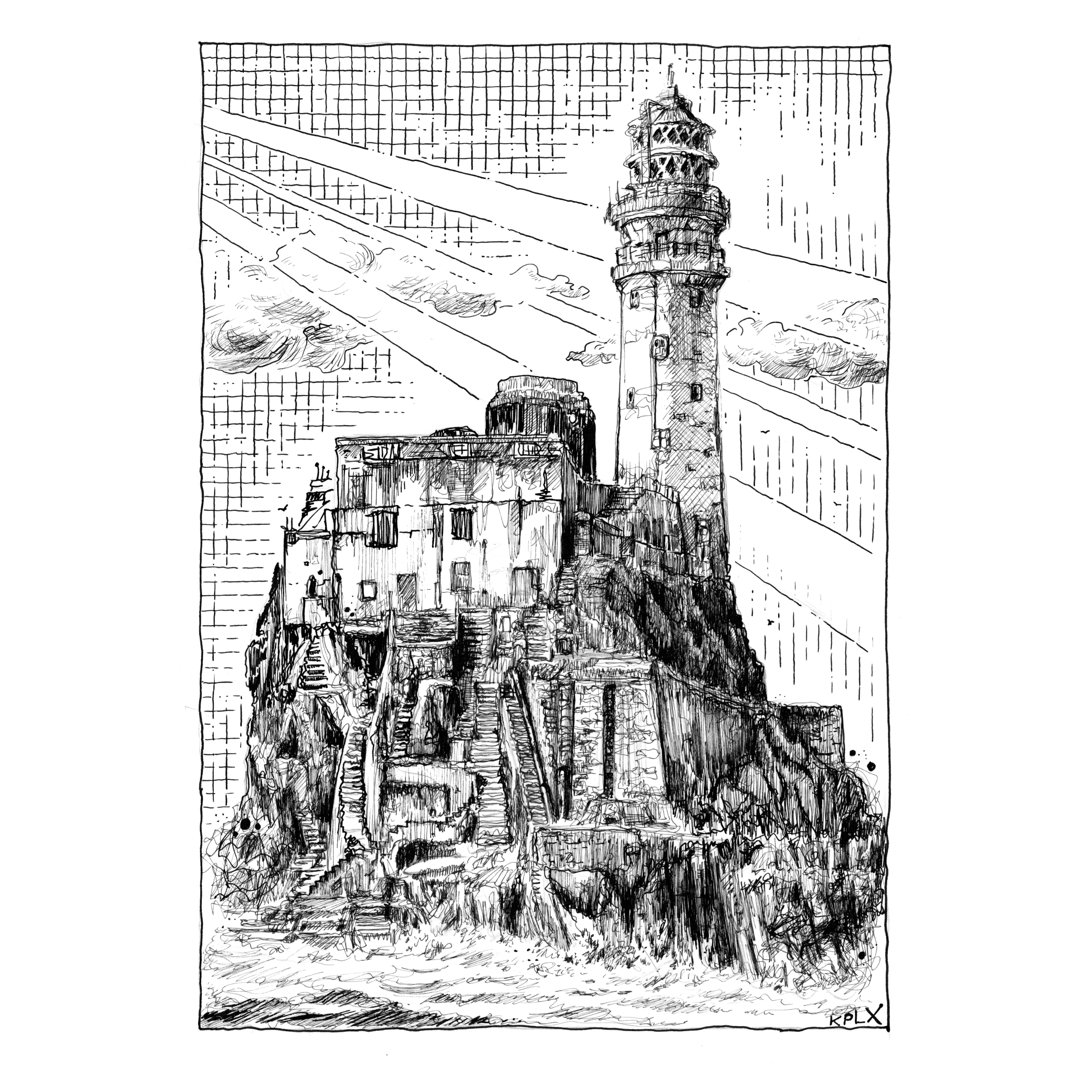 A4 Tuschezeichnung, Fastnet Rock in Irland.