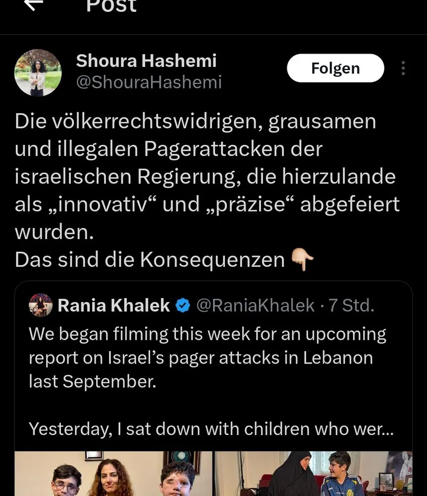 Screenshot eines TikTok-Videos der Amnesty-Österreich-Chefin Shoura Hashemi. Sie spricht direkt in die Kamera. Im oberen Bereich ist ein eingeblendeter Text über angeblich verletzte Kinder in Gaza durch die israelische Armee zu sehen. Das Video stammt ursprünglich von einem X-Beitrag.