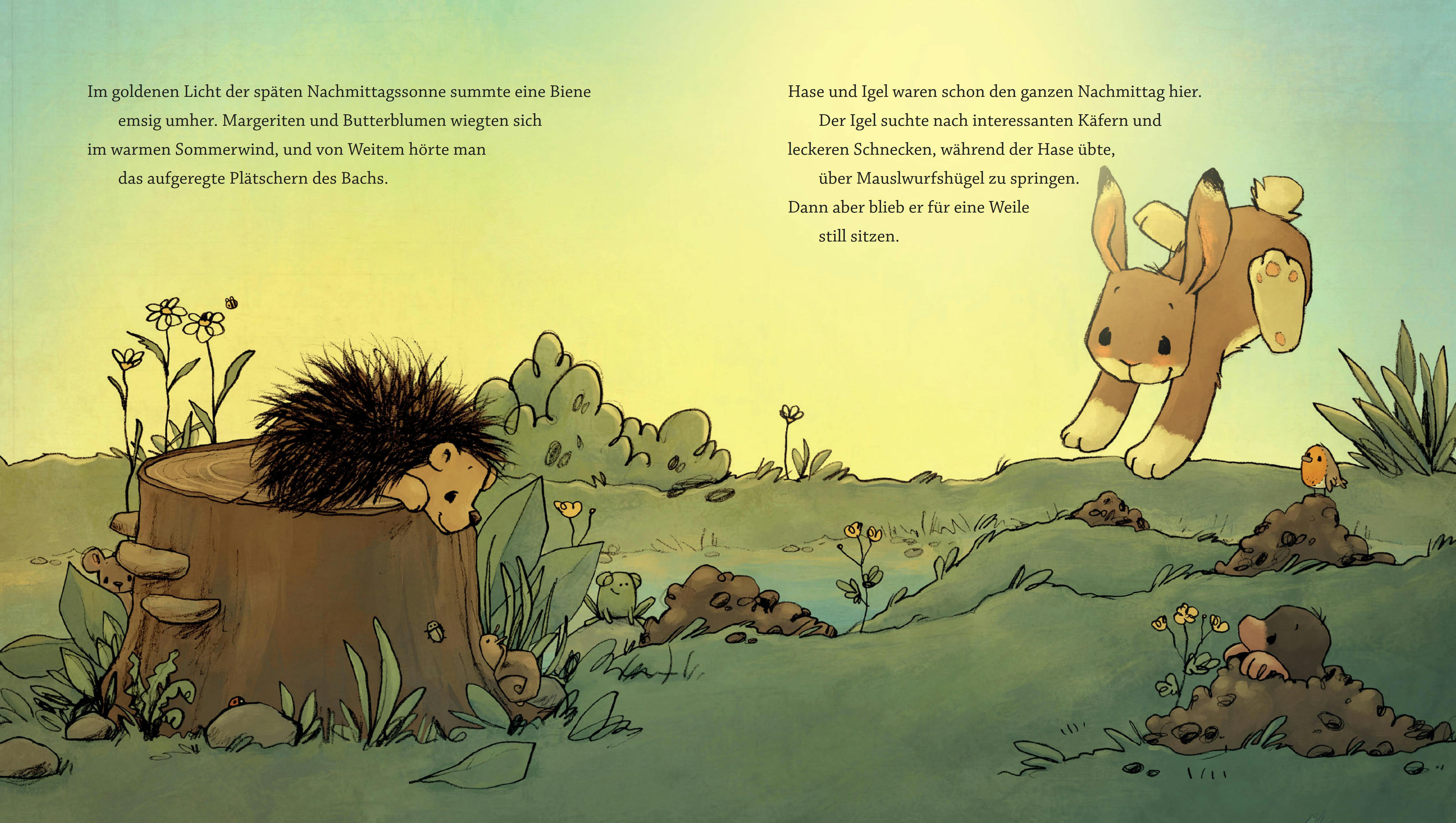 Sprunghaft im Sommer: Hase und Igel (und Maulwurf und Vogel) // © Michael Engler (Text), Joëlle Tourlonias (Illustration) / 2025 Bastei Lübbe AG