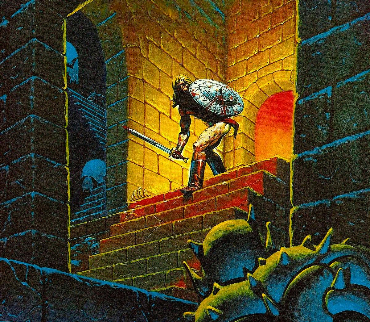 Ultima Underworld: The Stygian Abyss, Origin Systems, 1992, Ausschnitt des Covers von Denis Loubet.