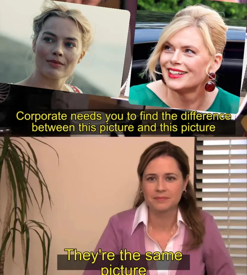 Das the office same picture meme, der Protagonistin werden Margot Robbie und Julia Klöckner im Vergleich gezeigt, sie antwortet “it’s the same picture”