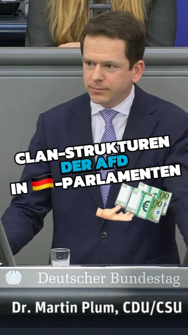 Still eines Videos des CDU-MdB Martin Plum, caption: Clan-Strukturen der AfD in Deutschlandflaggenemoji-Parlamenten