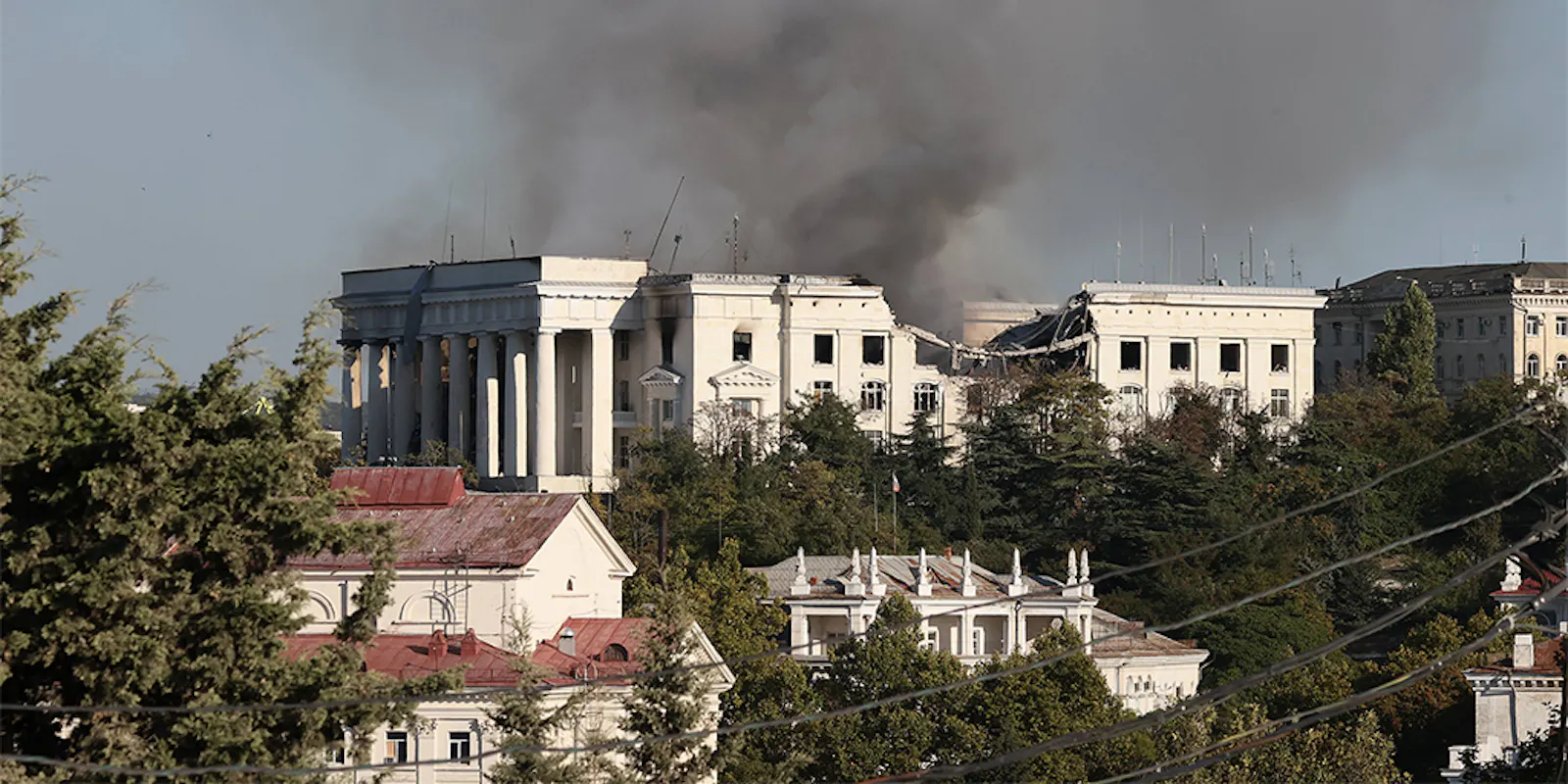 Das getroffene russische Hauptquartier in Sewastopol