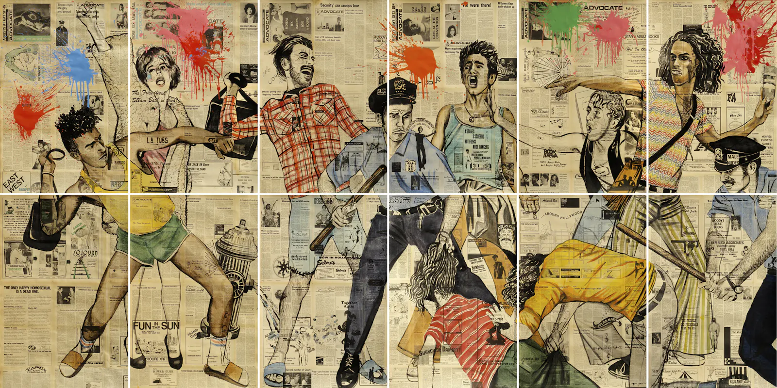 Stonewall Riots, Zeichnungen auf Zeitungspapier von Rinaldo Hopf