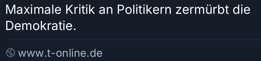 Maximale Kritik an Politikern zermürbt die Demokratie.

www.t-online.de