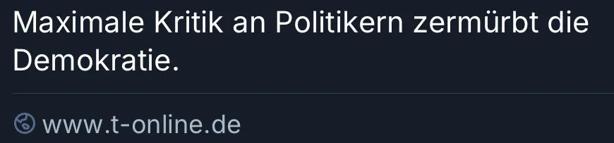 Maximale Kritik an Politikern zermürbt die Demokratie.
www.t-online.de