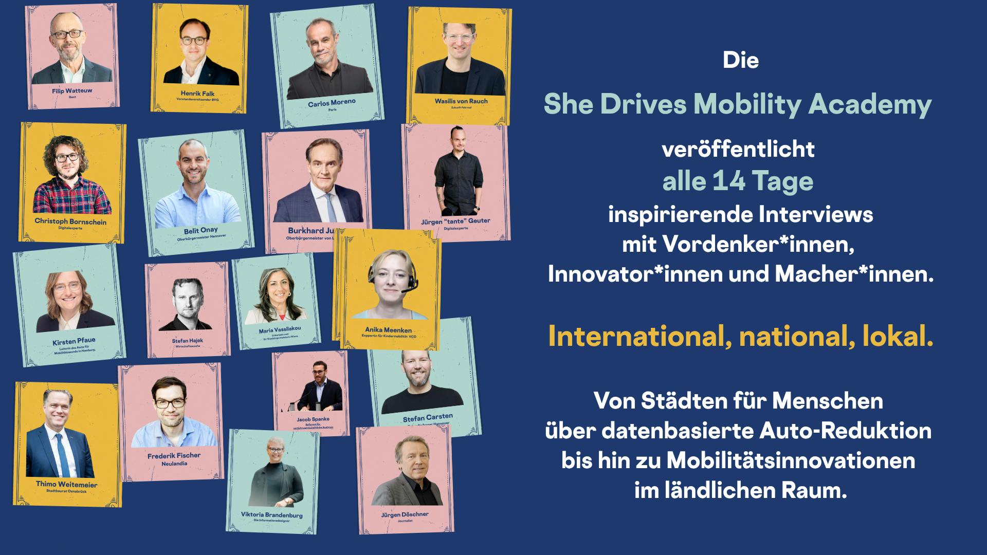 Bunte Collage von Menschen, deren Interviews bereits veröffentlicht sind.