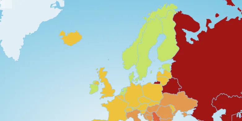 Karte von Nordeuropa, Norwegen, Schweden, Finnland und Dänemark in Grün.