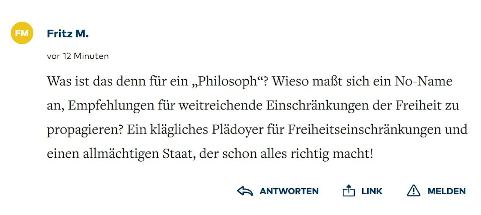 WELT-Kommentar: Ich sei kein Philosoph.