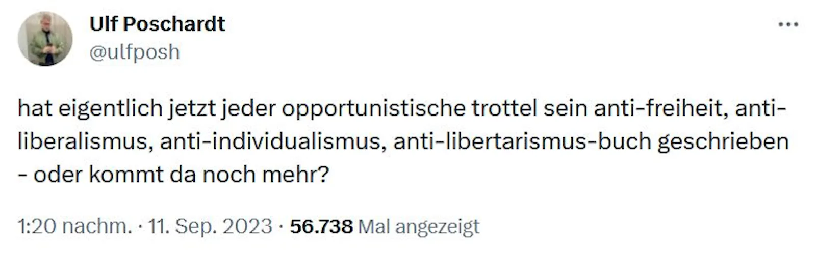 Ulf Porschardt wettert gegen "opportunistische Trottel", die "anti-freiheit"-bücher schreiben.