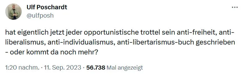 Ulf Porschardt wettert gegen "opportunistische Trottel", die "anti-freiheit"-bücher schreiben.