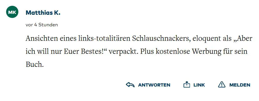 WELT-Kommentar: Ich sei ein "links-totalitärer Schlauschnacker".