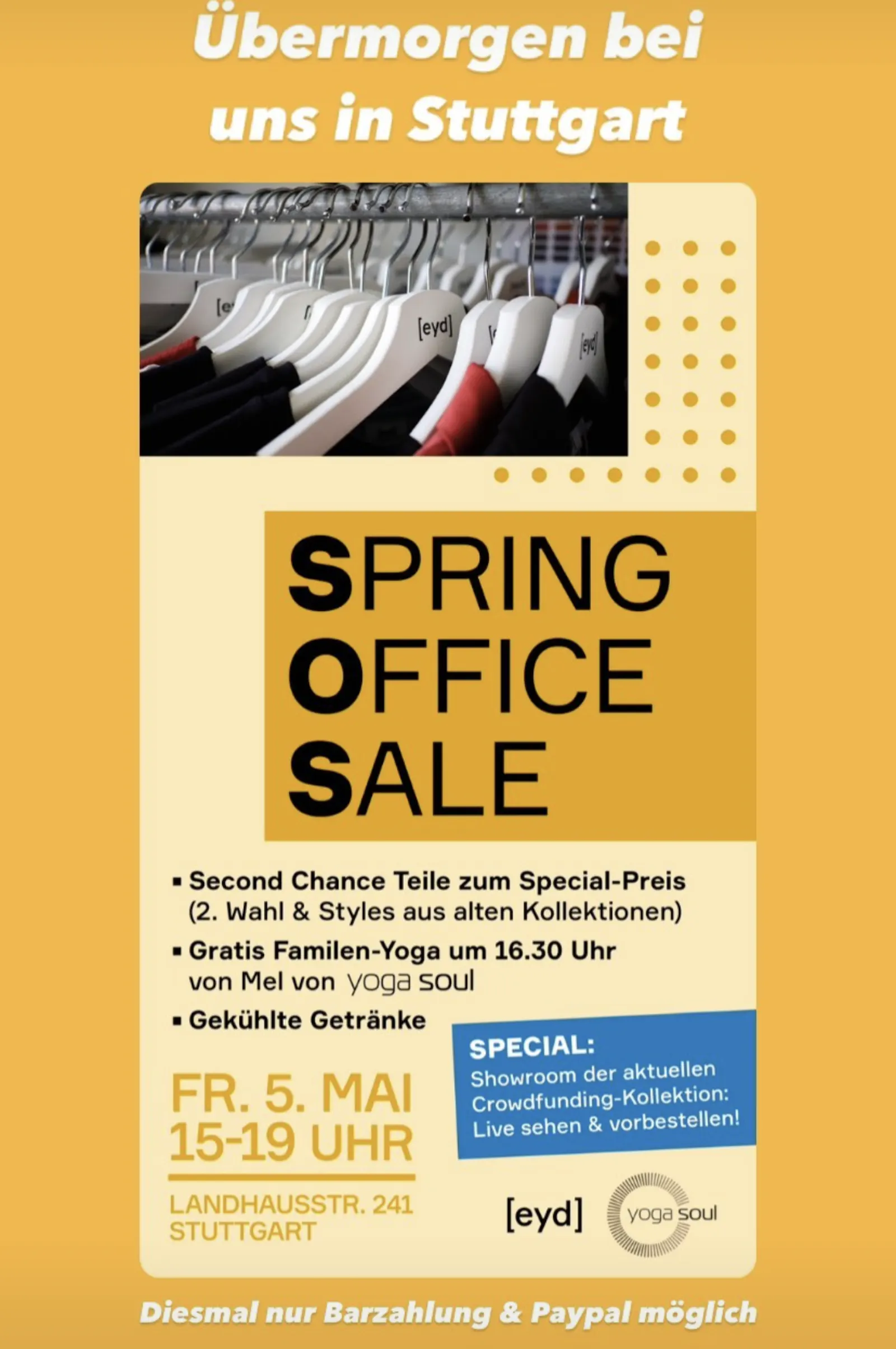 Ankündigung des Spring Office Sale bei EYD in Gaisburg.