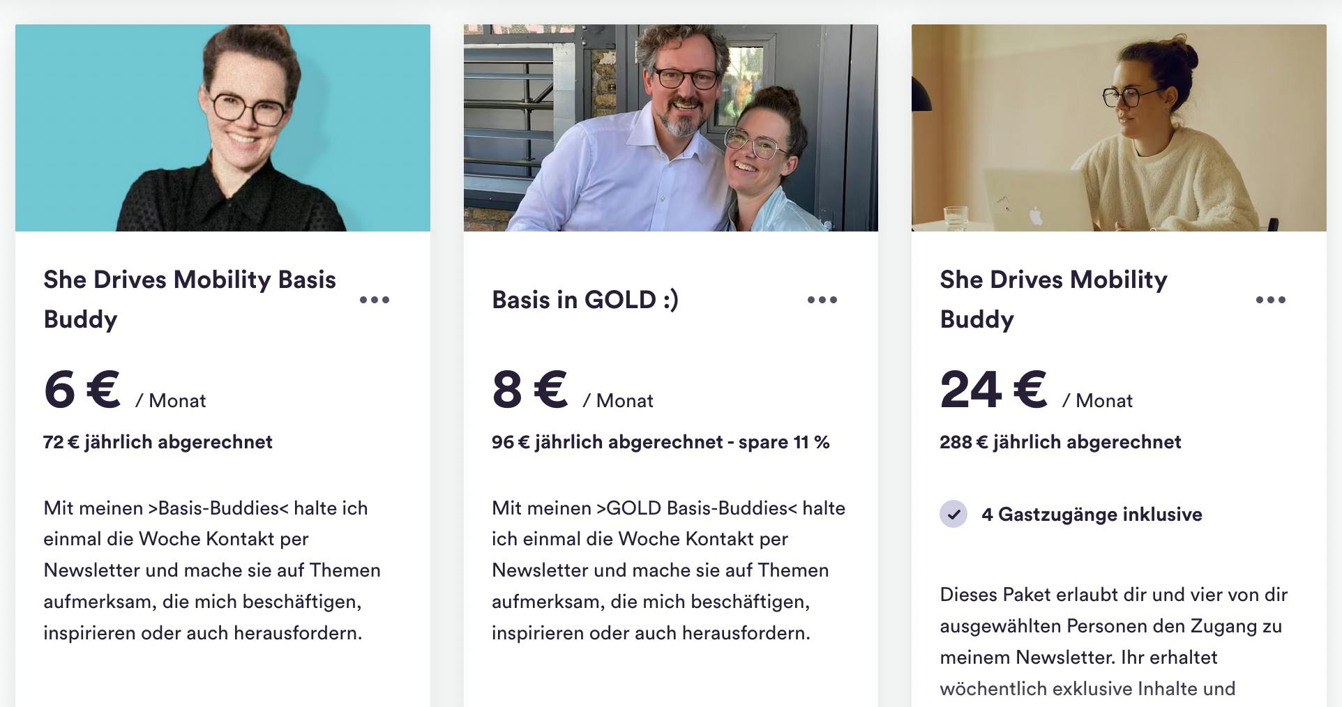 Screenshot der Seite auf steady, wo die Pakete vorgestellt werden.