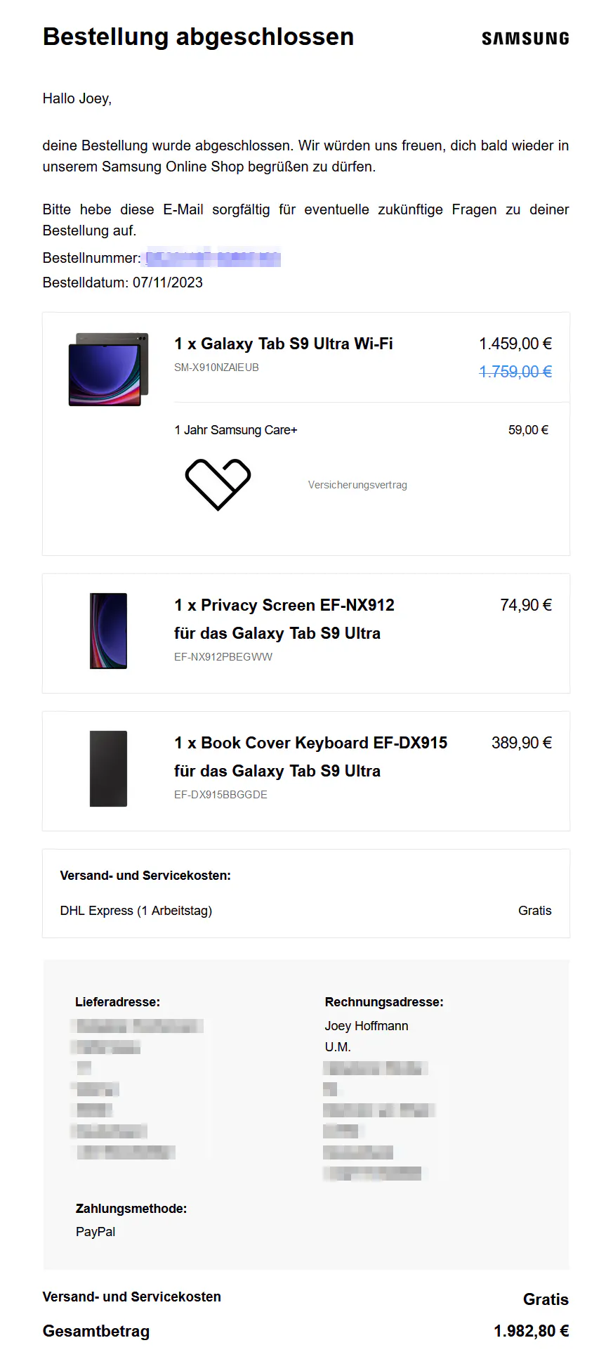 Bestellbestätigung