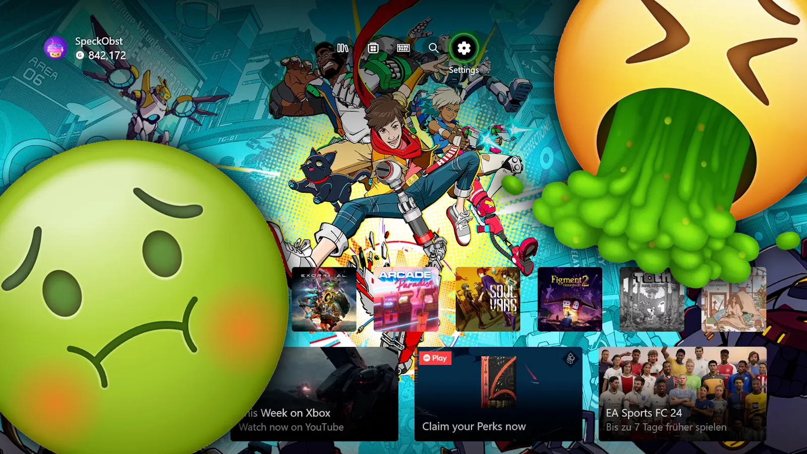 Neues Xbox Dashboard mit kotzenden Emojis davor