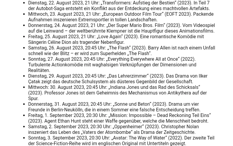 Programm des Open Air Kino 2023 am Mercedes-Benz Museum