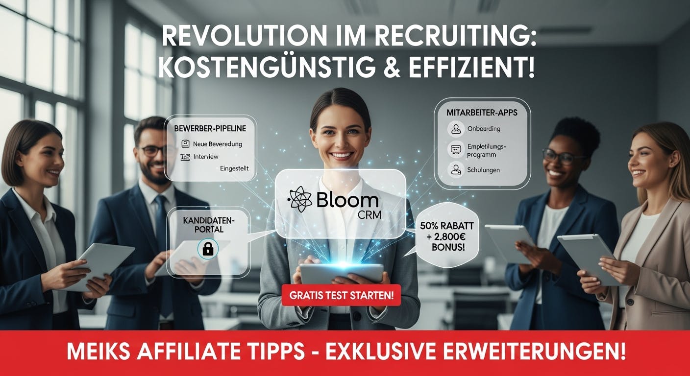 Geben Sie kein Vermögen mehr für überteuerte ATS-Software aus. Wir zeigen Ihnen, wie Sie Ihr komplettes Bewerbermanagement – von der Pipeline bis zum Onboarding – effizient und extrem kostengünstig mit Bloom CRM abbilden.

Exklusiv bei uns: Sichern Sie sich 50% Rabatt und ein 2.800€ Bonuspaket.