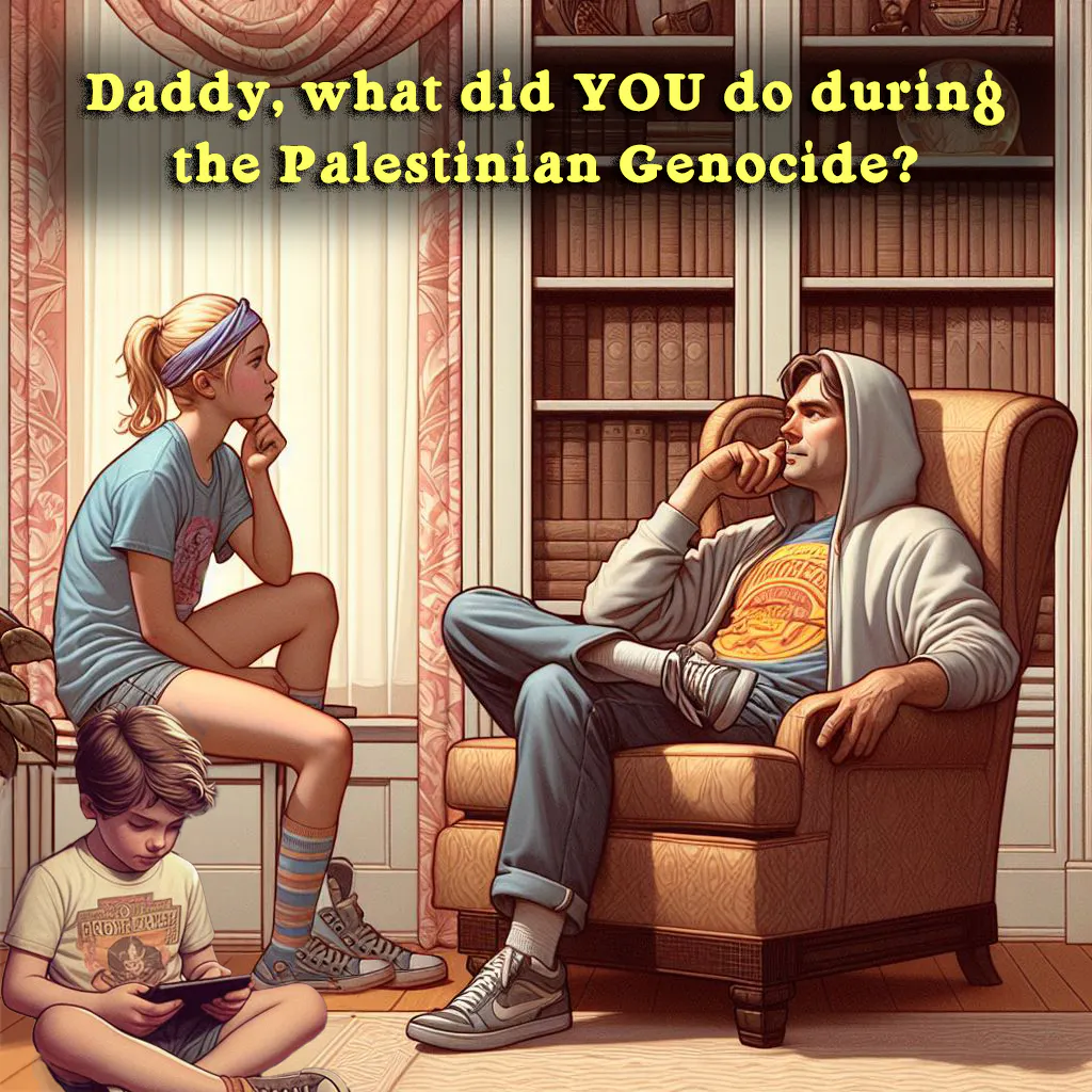 Illustration of a father sitting in an armchair having a conversation with his teen daughter while a pre-teen son sits on the floor and plays with a video game device.