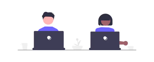 Zwei Personen an Laptops.