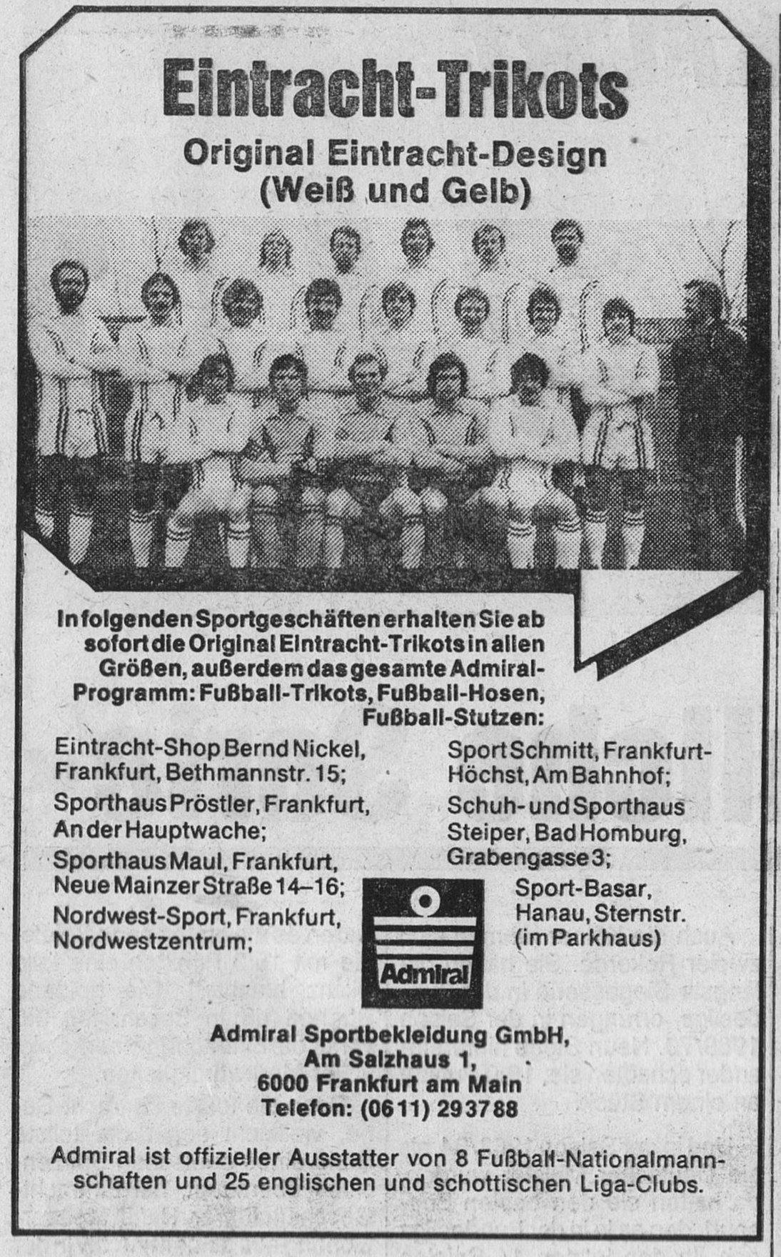 Anzeige Eintracht-Trikots von Admiral