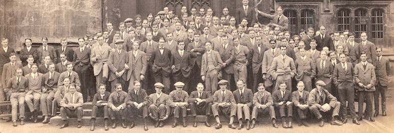 J.R.R. Tolkien and other undergraduates at Exeter College, Oxford, in June 1914 (Photo courtesy of Exeter College)