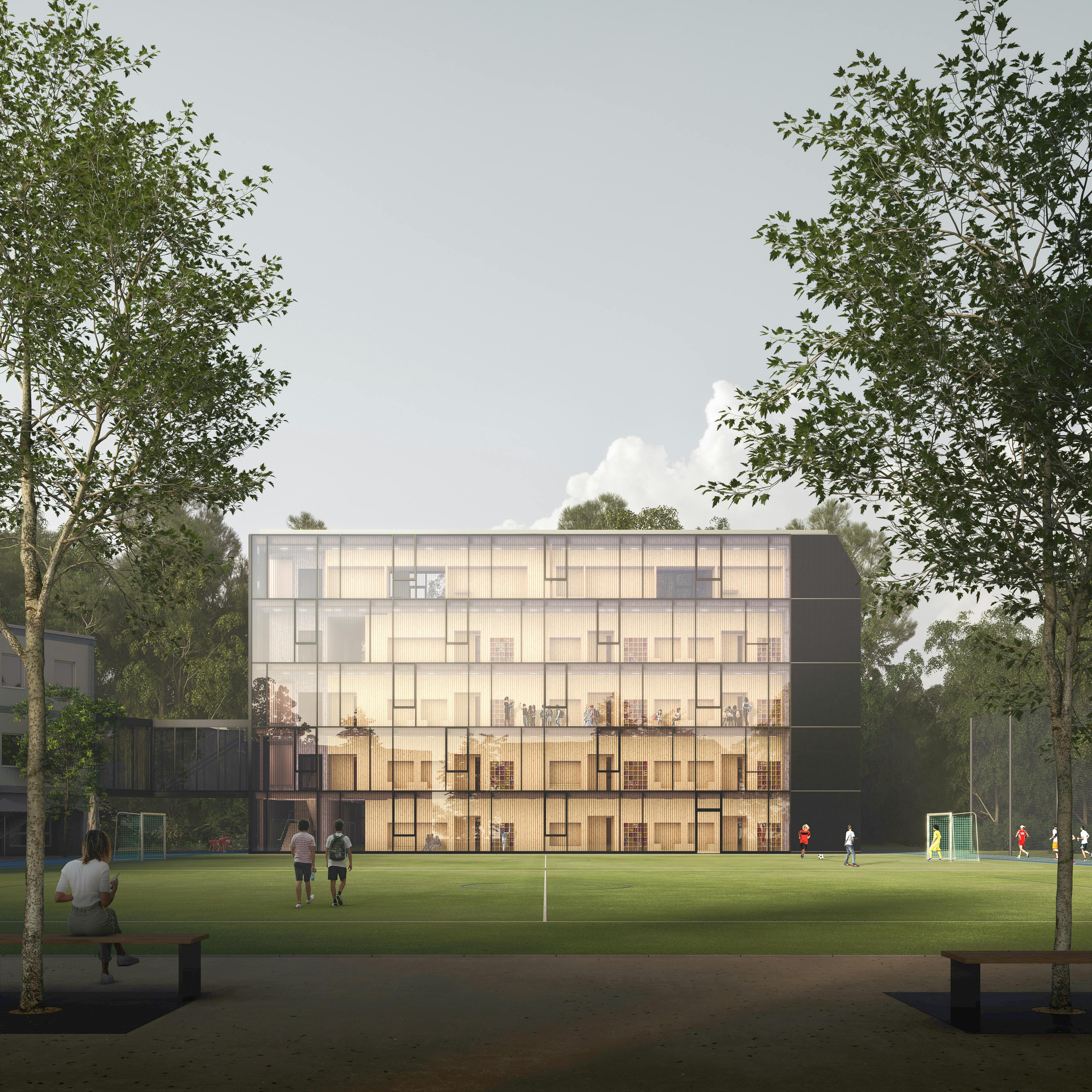 So soll der Erweiterungsbau einmal aussehen. Visualisierung Rendering: Freshimages GbR