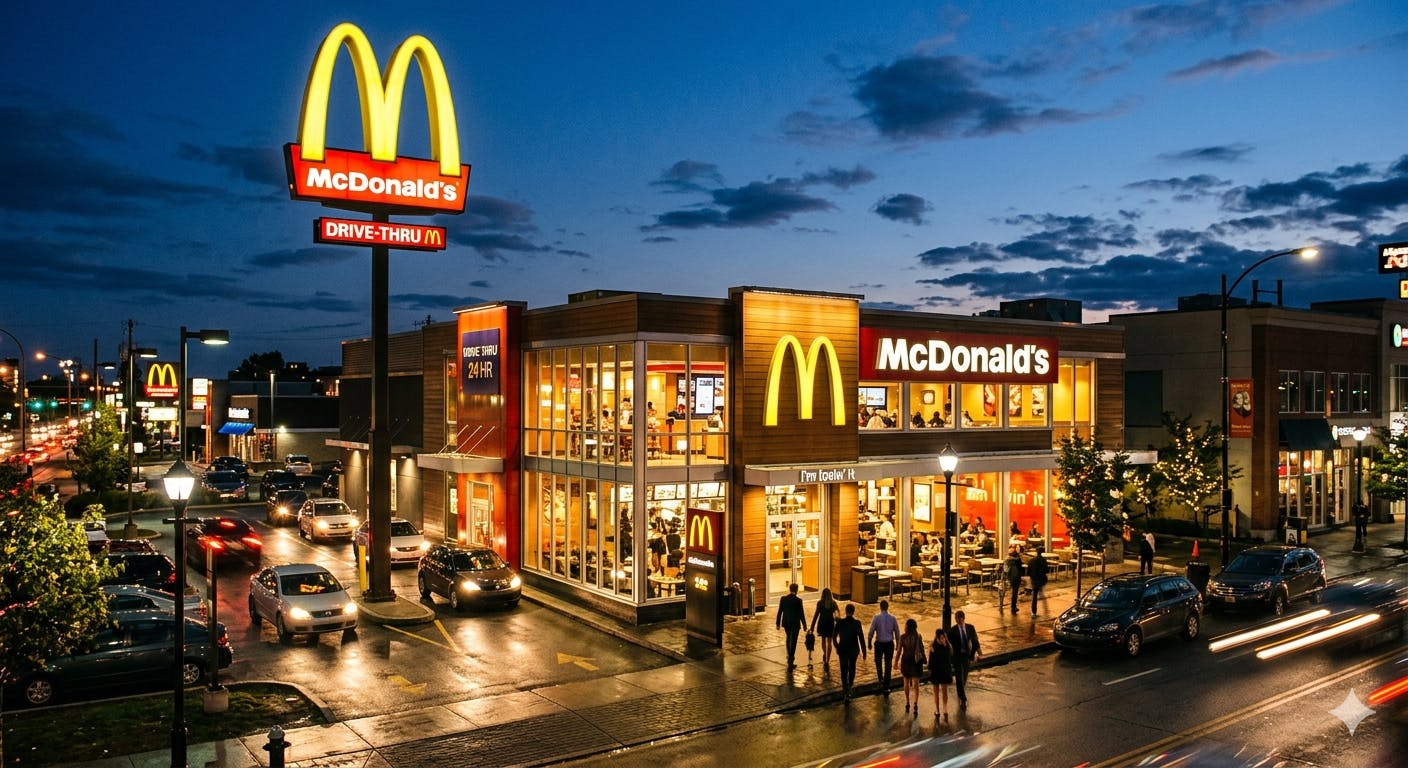 McDonald’s restaurant with the golden arches visible. 3$ Deal new strategy