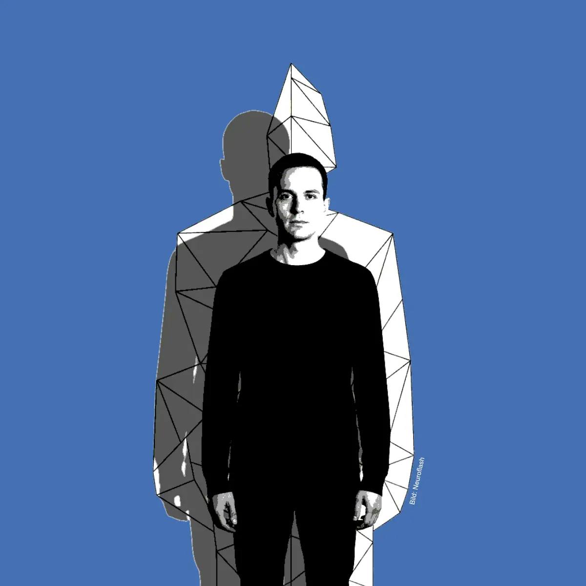 Ein Mann, hinter dem sein digitaler Schatten steht.