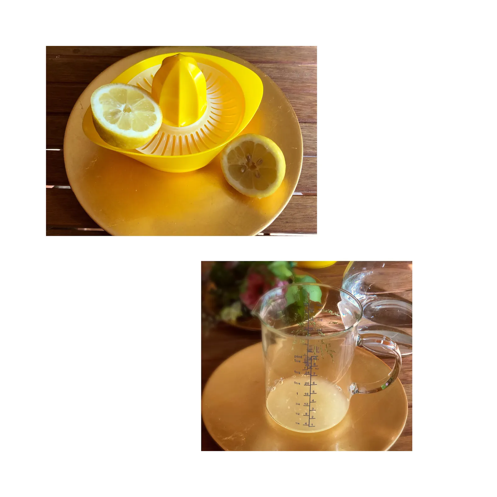 Zitronensaft, mit Wasser auffüllen, Ingwer-Zitronen-Honig Drink