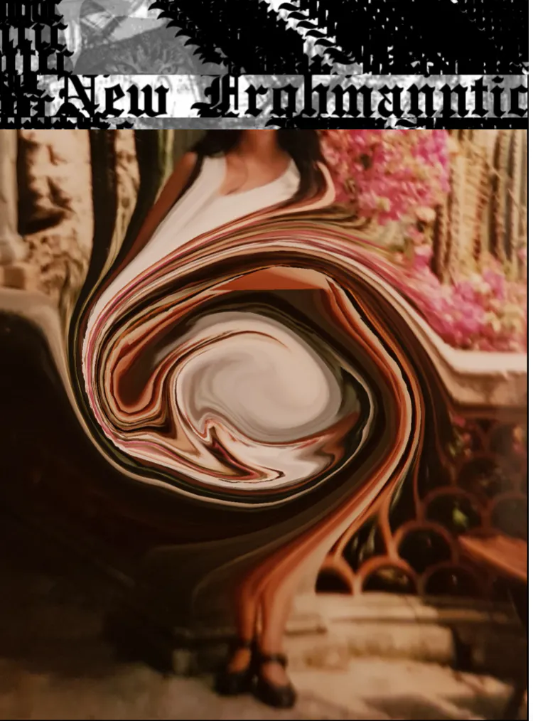 Cover mit New-Frohmanntic-Schriftzug und per App verschwurbeltem Foto einer Person